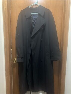 Ralph Lauren Men's Black Double-Breasted Trench Coat with Quilted Lining